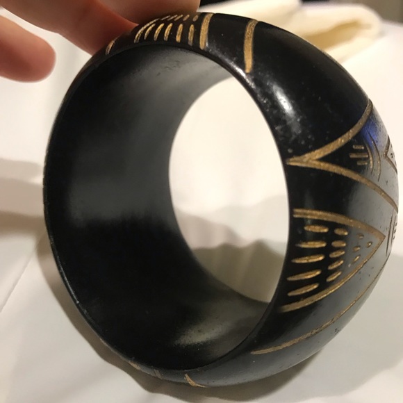 Dark Brown Wood Carved Light Bangle Bracelet - Picture 14 of 16